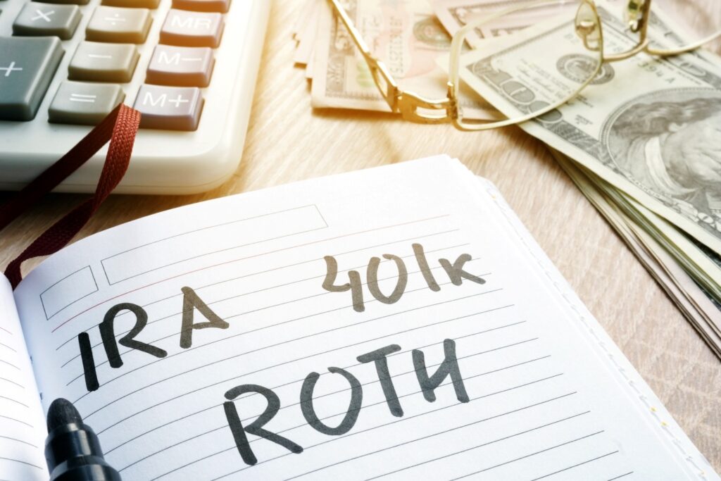 Illustration depicting 401(k)s and IRA retirement savings accounts.